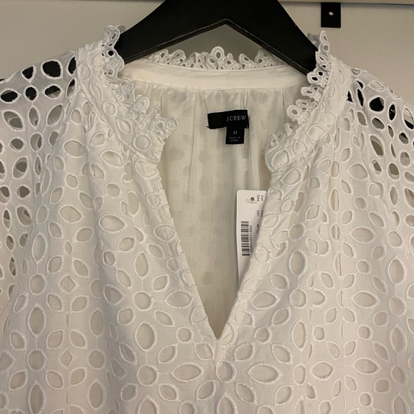 J. Crew White Eyelet Tiered Long sleeve Dress- Size Medium - Picture 6 of 10